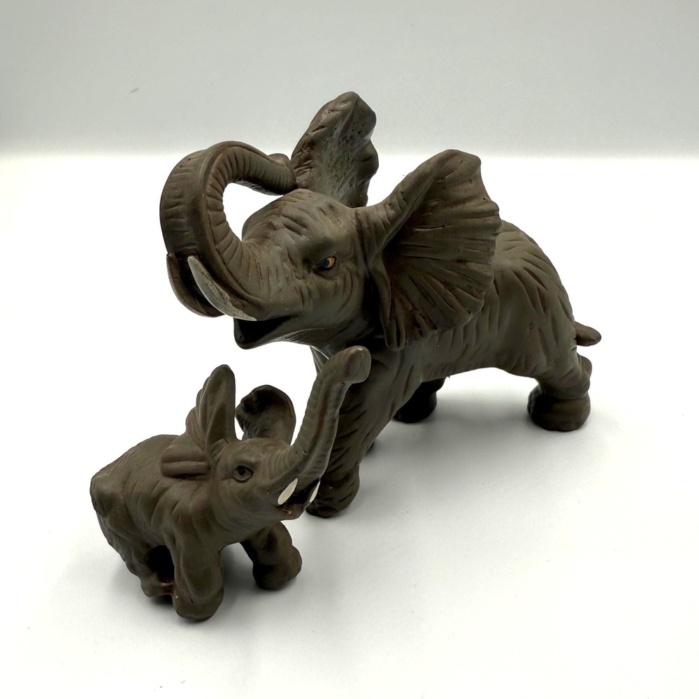 Elephant Figurine Set Trunks Up Good Luck Decor Parent Baby